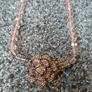 Heidi Daus Pink Flower Necklace Encrusted w/ Swarovski Crystals